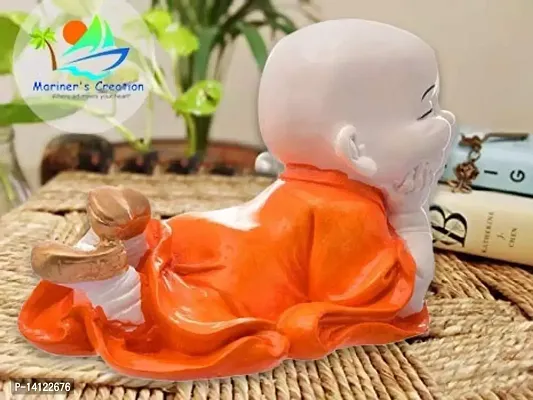 Mariner's Creation Polyresin Cute Baby Monk Laughing Buddha Showpiece - Orange | Best for Home D?cor, Vastu, Good Luck, Home Decoration, Car, Decorative Item, Gifts, Positive Vibes Energy-thumb3