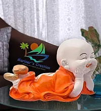 Mariner's Creation Polyresin Cute Baby Monk Laughing Buddha Showpiece - Orange | Best for Home D?cor, Vastu, Good Luck, Home Decoration, Car, Decorative Item, Gifts, Positive Vibes Energy-thumb1