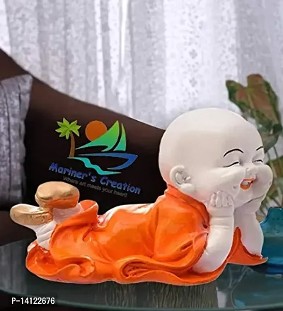 Mariner's Creation Polyresin Cute Baby Monk Laughing Buddha Showpiece - Orange | Best for Home D?cor, Vastu, Good Luck, Home Decoration, Car, Decorative Item, Gifts, Positive Vibes Energy-thumb2