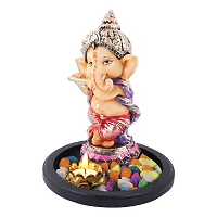 Mariner's Creation Polyresin and Marble Dust Ganesha Idol Playing Flute with Wooden Tray (19.5X19.5X20 cm, Brown)-thumb4