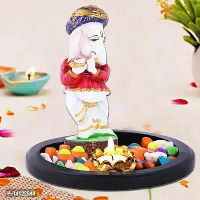 MARINER'S CREATION Resin And Marble Dust Ganesha Idol Playing Flute, 19.5 X19.5X19CM, White-thumb3