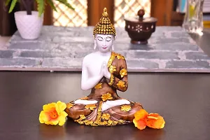 MARINER'S CREATION Polyresin and Marble Dust Buddha Statue, 15X7X20 cm, White, Brown-thumb1