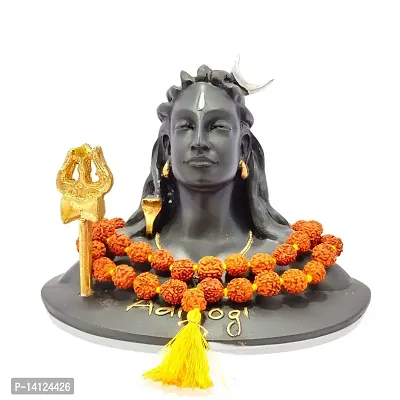 MARINER'S CREATION Resin, Marble Adi Yogi Shiv Shankara Murti Figurine With Rudraksha Mala | Adi Yogi Big Size Idol For Car  Home Decoration Items  Office Table Decor.Black  Golden- HEIGHT 13.5CM's-thumb0