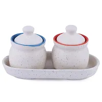 Mariner's Creation Hand Made Ceramic Pickle Jars Set of 2 Jars with Single Tray made of ceremic with fine finishing for home decor and gift-thumb3