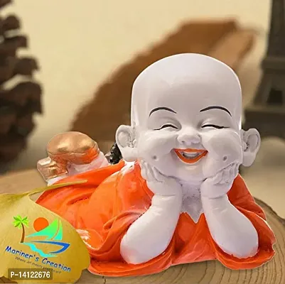 Mariner's Creation Polyresin Cute Baby Monk Laughing Buddha Showpiece - Orange | Best for Home D?cor, Vastu, Good Luck, Home Decoration, Car, Decorative Item, Gifts, Positive Vibes Energy