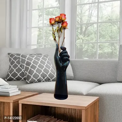 MARINER'S CREATION Premium Flower vase - Vase for Living Room | Flower vase Long for Corner | House Warming Gift Black Color vase 7x7x25.5 cm(POLYRESIN  MARBLE DUST)-thumb3