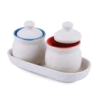 Mariner's Creation Hand Made Ceramic Pickle Jars Set of 2 Jars with Single Tray made of ceremic with fine finishing for home decor and gift-thumb2