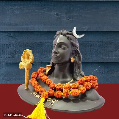 MARINER'S CREATION Resin, Marble Adi Yogi Shiv Shankara Murti Figurine With Rudraksha Mala | Adi Yogi Big Size Idol For Car  Home Decoration Items  Office Table Decor.Black  Golden- HEIGHT 13.5CM's-thumb4