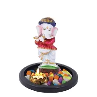 MARINER'S CREATION Resin And Marble Dust Ganesha Idol Playing Flute, 19.5 X19.5X19CM, White-thumb3