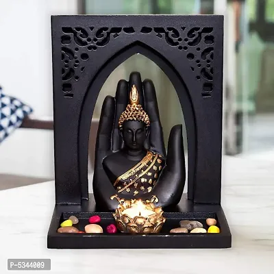 Buddha Statue With Wooden Royal Stand And T Light Candle Gift (18x15x23 Cm )-thumb0