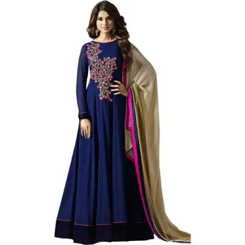 Party Wear Georgette Embroidered Semi-Stitched Ethnic Gown