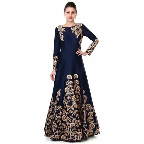 Latest Beautiful Silk Embroidered Semi-Stitched Ethnic Gown