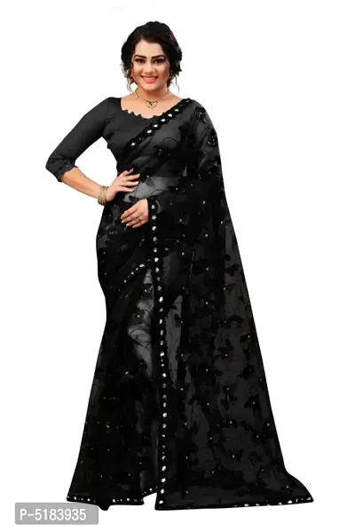 New Trendy Net Embroidered Saree with Blouse piece-thumb0