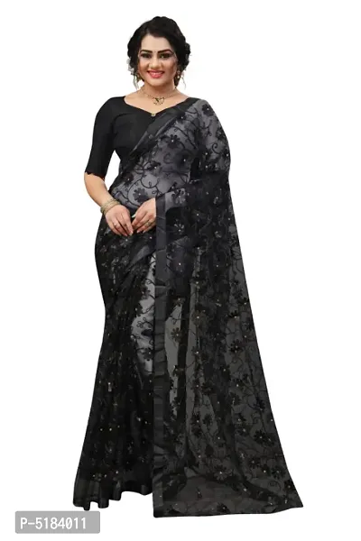 New Trendy Net Embroidered Saree with Blouse piece-thumb0