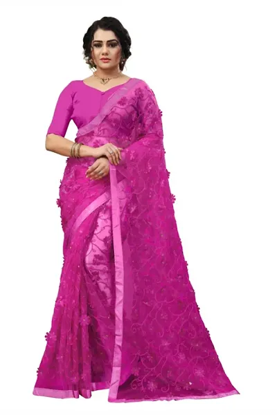 Trendy Net Fabric 3D Butterfly Saree with Blouse piece