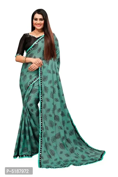 Beautiful Silk Blend Printed Saree with Blouse piece-thumb0