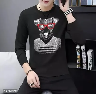 Stylish Black Cotton Blend Printed T-Shirt For Men