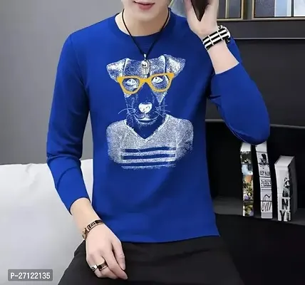 Stylish Blue Cotton Blend Printed T-Shirt For Men-thumb0