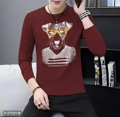 Stylish Maroon Cotton Blend Printed T-Shirt For Men