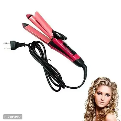 2 In 1 Hair Straightener And Curler, Hair Straightener And Hair Curler With Ceramic Plate For Women (Pink)