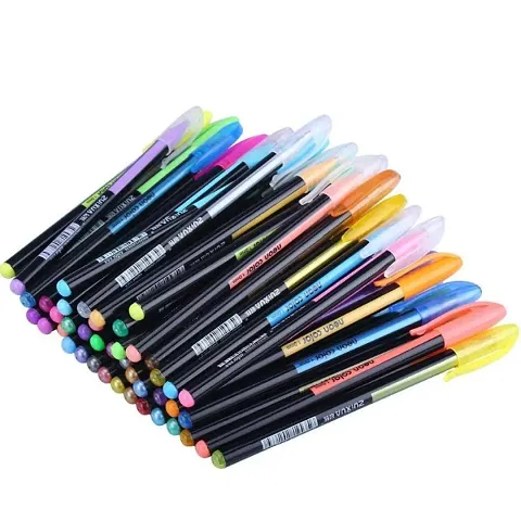Classic 48 Pieces Neon Color Gel Pen Set, Glitter, Metallic Pen Set For Sketching, Drawing, Painting, Gifting To Kids