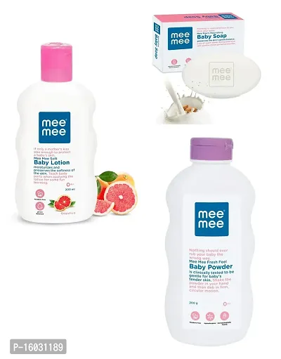 Mee Mee Soft Baby Lotion 200ml  Fresh Feel Baby Powder 200g  Baby Soap 75g - Combo of 3 Items