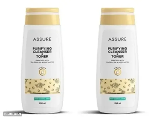 Assure Purifying Cleanser + Toner with Tea Seed Oil and Rose Water (250ml) Pack of 2
