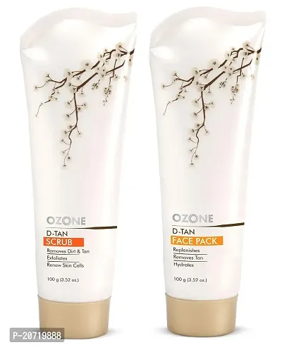 Ozone De-Tan Scrub and De-Tan Face Pack Removes Dirt Tan (Each, 100gm/ml) Combo of 2 Items