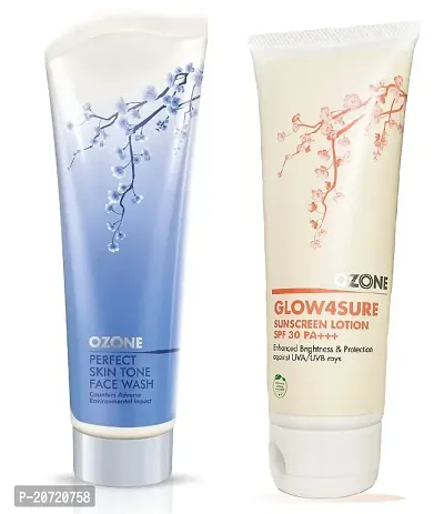 Ozone Perfect Skin Tone Face Wash and Glow4Sure Sunscreen Lotion with SPF PA+++ (Each, 100ml/gm) Combo Pack-thumb0