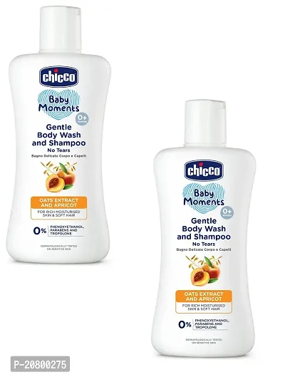 Chicco Baby Moments No Tears Gentle Body Wash and Shampoo (200ml) Pack of 2