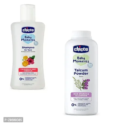 Chicco Baby Moments No Tears Shampoo 200ml with Talcum Powder (150 gm) Combo of 2 Items-thumb0