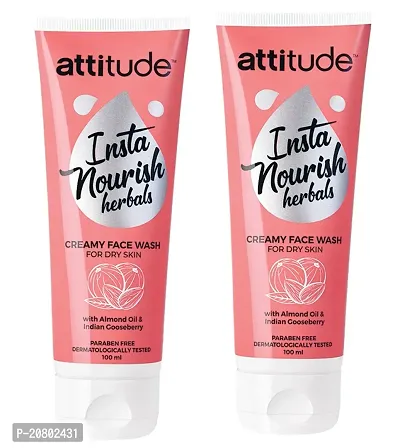 Attitude insta nourish herbals creamy face wash with almonds oil and indian gooseberry (100ml) Pack of 2