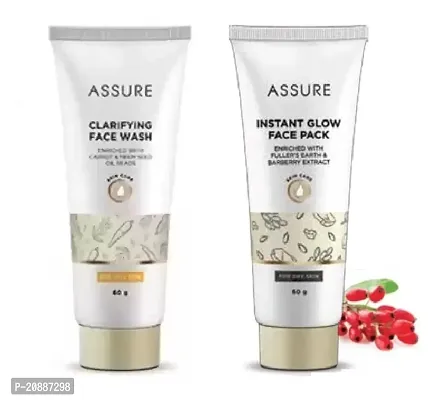 Assure Clarifying Face Wash and Instant Glow Face Pack (Each, 60g) Combo of 2 Items