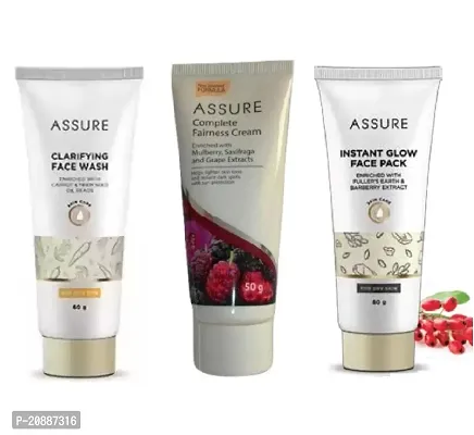 Assure Clarifying Face Wash (60g) with Complete Fairness Cream (50g) and Instant Glow Face Pack (60g) Combo of 3