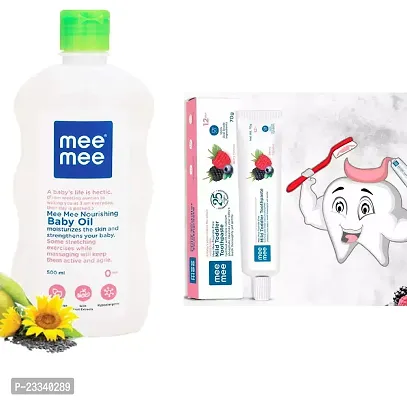 Mee Mee Nourishing Baby Oil (500ml) with Mild Toddler Berry Flavour Toothpaste 12M+ (70g) - Combo of 2 Items
