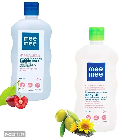 Mee Mee Gentle Baby Bubble Bath and Mee Mee Nourishing Baby Oil (Each, 500ml) - Combo of 2 Items