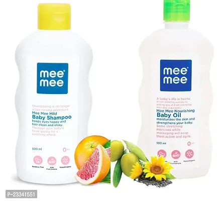 Mee Mee Mild Baby Shampoo and Nourishing Baby Oil (Each, 500ml) - Combo of 2