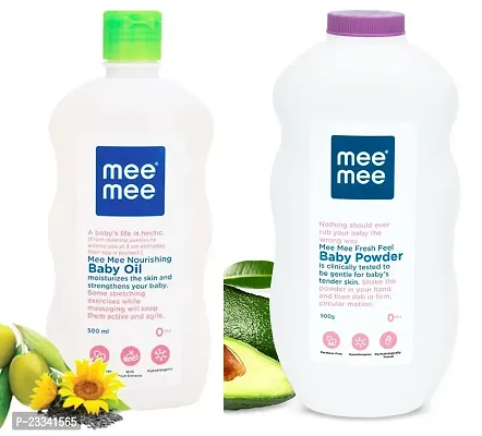 Mee Mee Nourishing Baby Oil (500ml) and Fresh feel Baby Powder 500gm - Combo Pack-thumb0