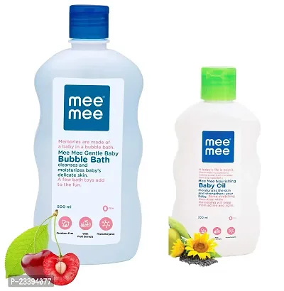 Mee Mee Gentle Baby Bubble Bath (500ml) with Nourishing Baby Oil 200ml - Combo Pack
