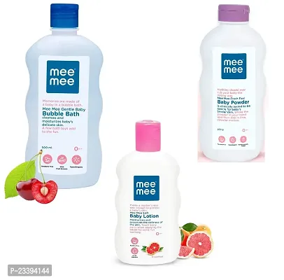 Mee Mee Gentle Baby Bubble Bath (500ml) with Soft Baby Body Lotion 200ml and Baby Powder 200gm - Combo Pack-thumb0