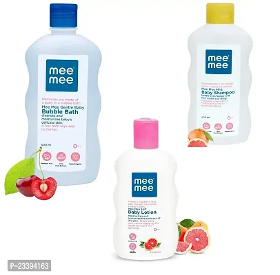 Mee Mee Gentle Baby Bubble Bath (500ml) with Soft Baby Body Lotion 200ml and Baby Shampoo 200ml - Combo Pack