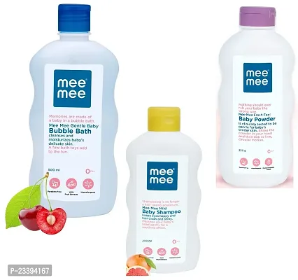 Mee Mee Gentle Baby Bubble Bath (500ml) with Baby Shampoo 200ml and Baby Powder 200g - Combo Pack