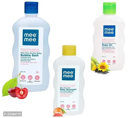 Mee Mee Gentle Baby Bubble Bath (500ml) with Baby Shampoo 200ml and Baby Oil 200ml - Combo Pack