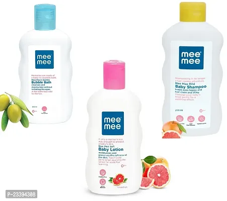 Mee Mee Gentle Baby Bubble Bath with Soft Baby Body Lotion and Baby Shampoo (Each, 200ml) - Combo Pack of 3