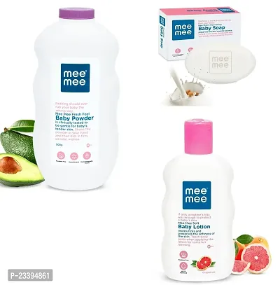 Mee Mee Fresh Feel Baby Powder 500g and Lotion 500ml with Baby Soap (75g) - Combo of 3 Items-thumb0