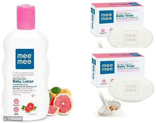 Mee Mee Soft Baby Body Lotion 500ml with Moisturising Baby Soap 2x75g - Combo of 3 Items
