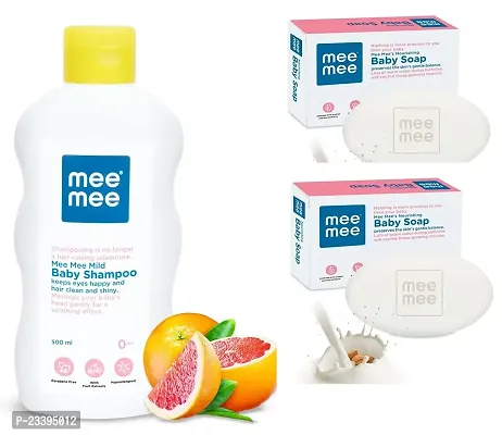 Mee Mee Mild Baby Shampoo 500ml with Moisturising Baby Soap 2x75g - Combo of 3 Items