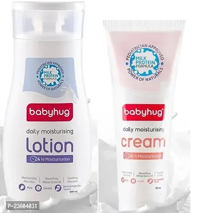 Babyhug Milk Protein Daily Moisturising Lotion 200ml with Daily Moisturising Baby Cream 100ml - Combo of 2 Items-thumb0