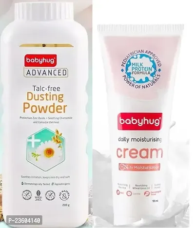 Babyhug Talc Free Dusting Powder 200gm with Daily Moisturising Baby Cream 100ml - Combo of 2 Items