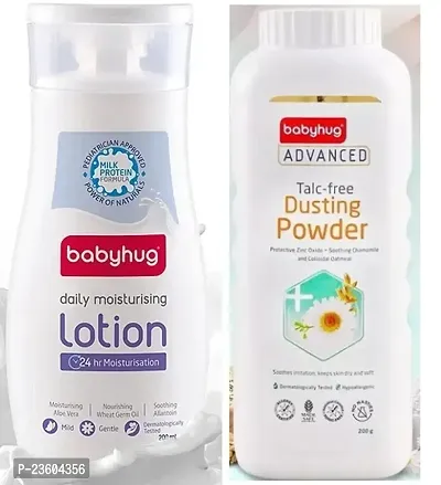 Babyhug Milk Protein Daily Moisturising Lotion (200ml) with Talc Free Dusting Powder 200gm - Combo of 2